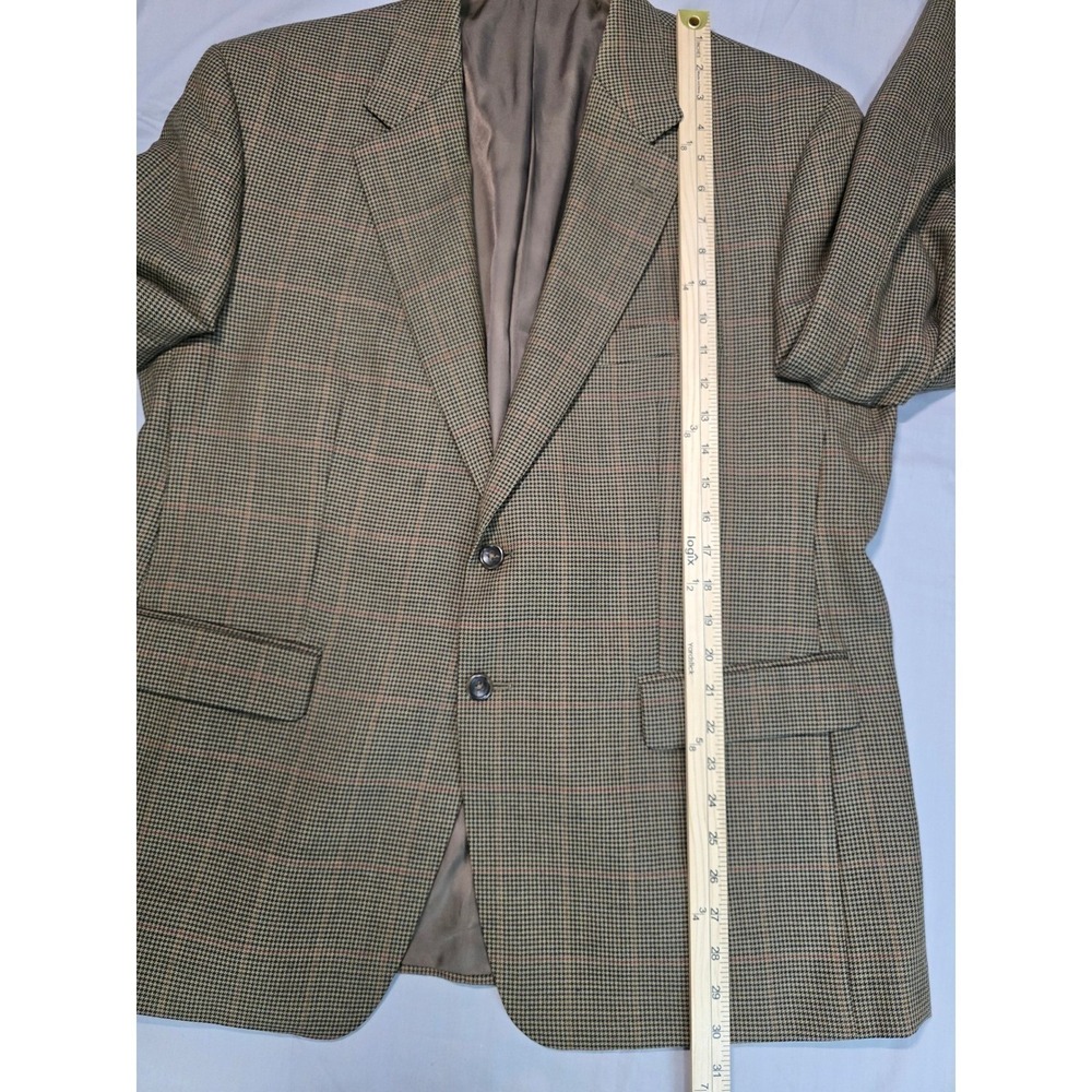 100% Wool IZOD Mens 44S Brown Houndstooth Blazer Woolmark Sport Coat suit - Picture 9 of 16